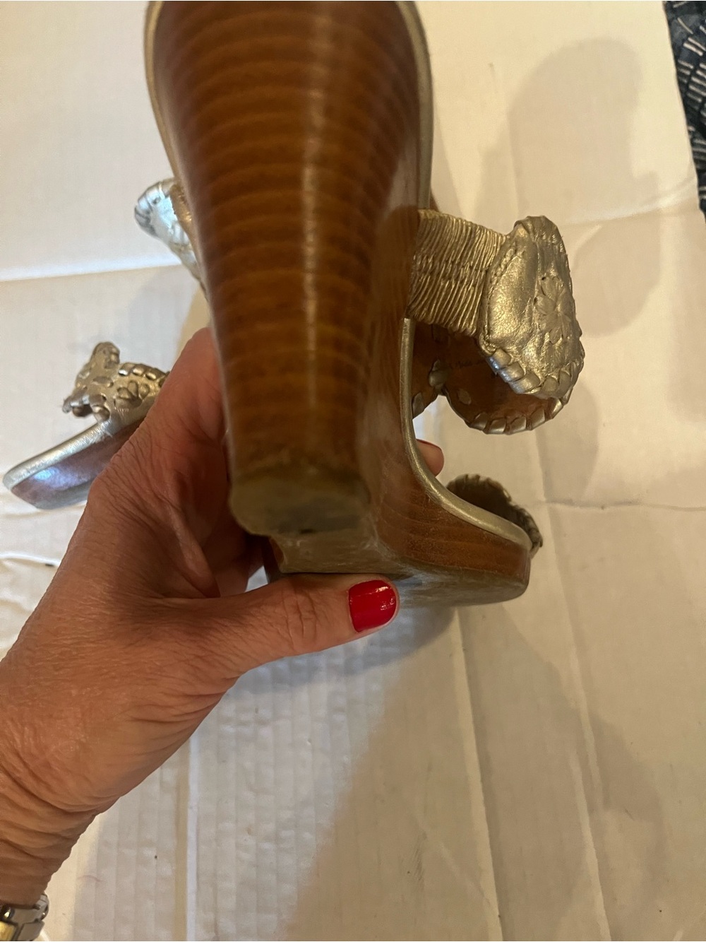 Jack Rogers Metallic Gold Braided Floral Wedge Sandals - Picture 3 of 7